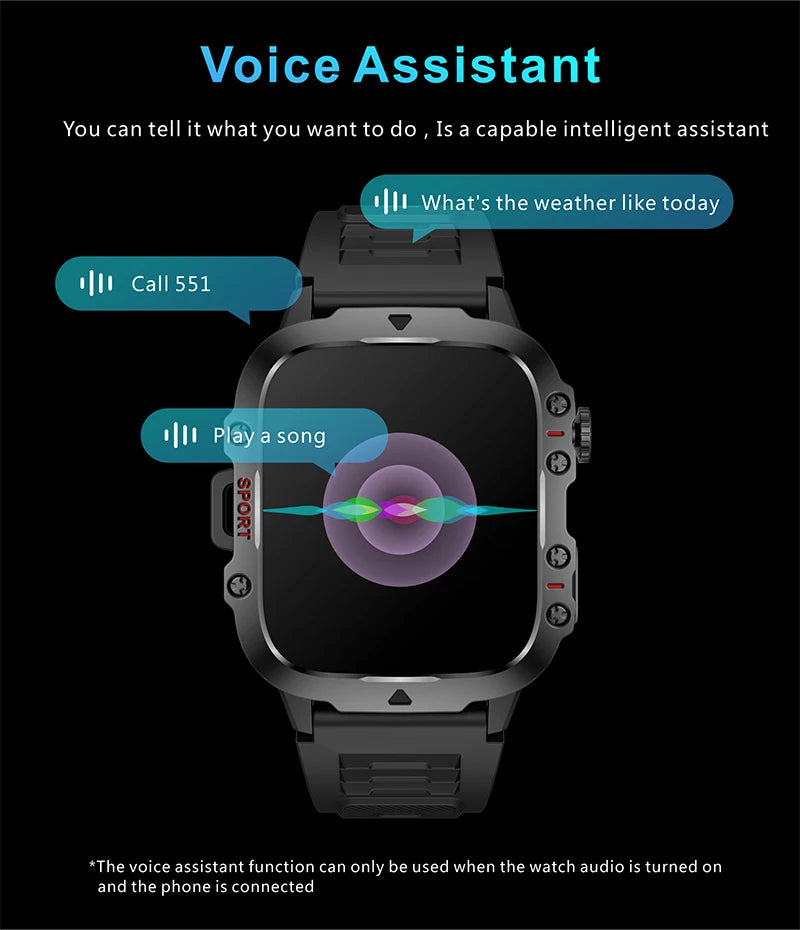 2025 Outdoor Smart Watch Men 2.01" Screen 3ATM Waterproof Watches Bluetooth Call Ai Voice Sport Smartwatch For Android IOS Phone