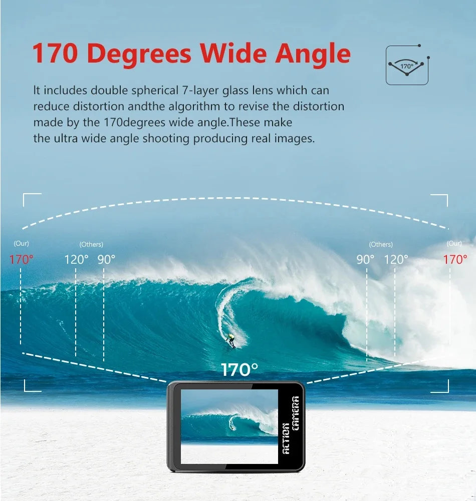 2" IPS Dual Screen Action Camera 5K 30FPS 4K 60FPS 48MP EIS Video With Optional Filter Lens 1080P Webcam Vlog WiFi Sports Cam