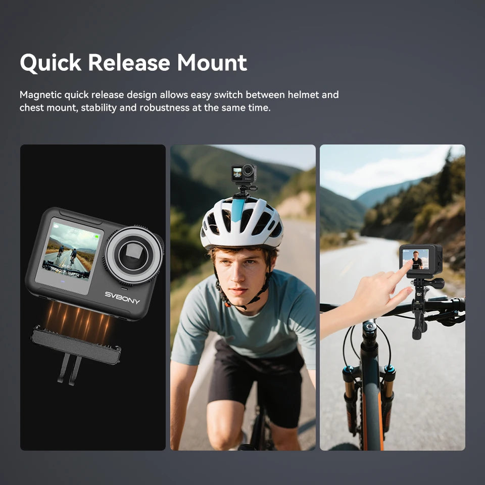 SVBONY SVGo3 Action Camera 4K30 Waterproof Dual LCD Screens Sports Camera with Quick Release Mount for Surfing Cycling Vlog