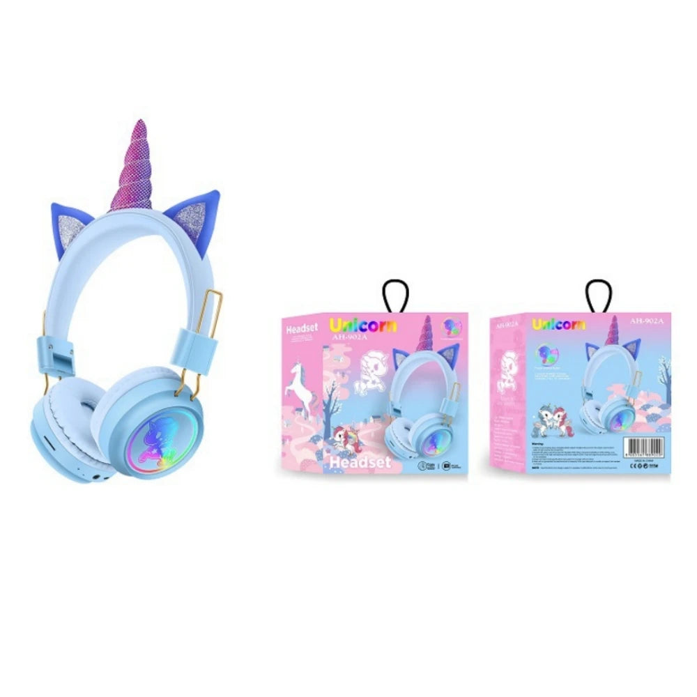 RGB Unicorn Kids Wireless Headphones With Mic Music Stereo Earphone Cute Unicorn Control RGB Light Headset Girls Kids Gift - Universal Market