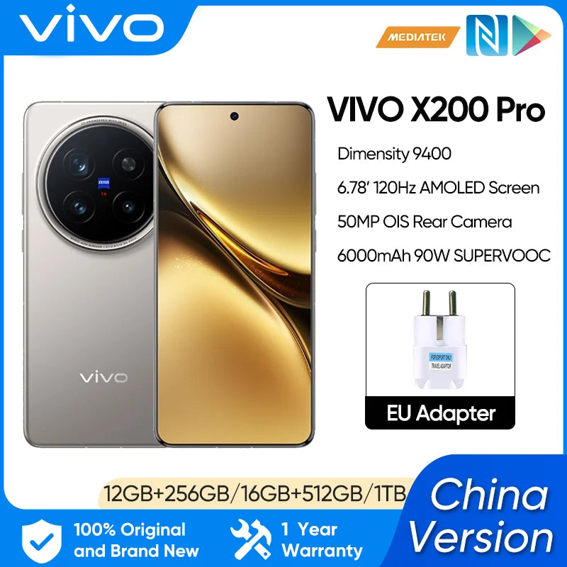 VIVO X200 PRO 5G Dimensity 9400 CPU 6.78 inch AMOLED 120HZ Screen 6000mAh 90W Flash Charger OTA NFC 50MP camera 16GB 512GB/1TB