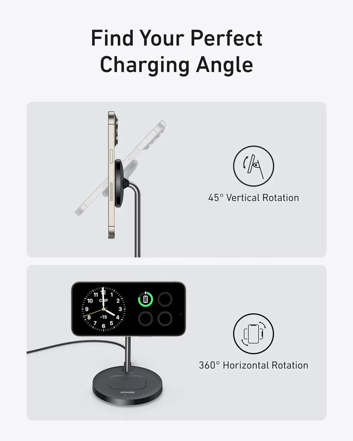 Anker MagSafe Charger Stand Compatible, MagGo 2-in-1 Charging Station, 【Upgraded】 Qi2 Certified 15W Wireless Charger Stand, for