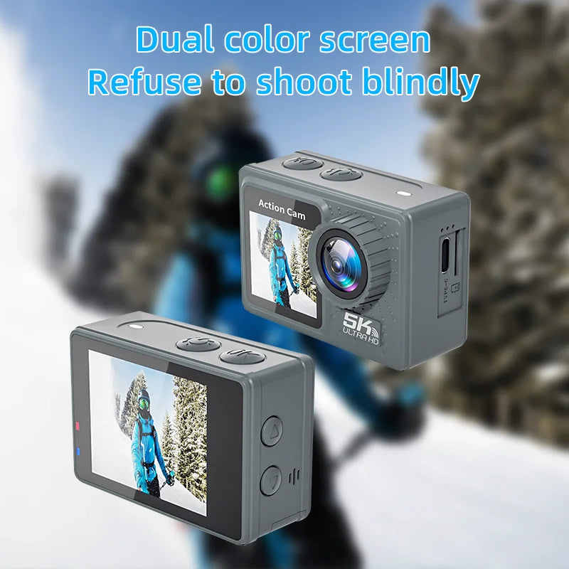 Action Camera 5K 4K 60FPS WiFi Anti-shake Dual Screen 170° Wide Angle 30m Waterproof Sport Camera with Remote Control