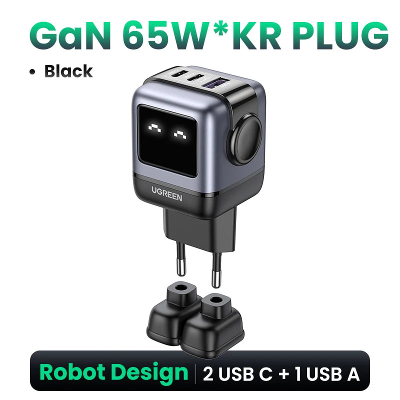 UGREEN 65W GaN Charger Uno Robot Design Quick Charge 4.0 3.0 PPS PD Fast Charger for iPhone 17 16 15 Pro Macbook Laptop Tablet