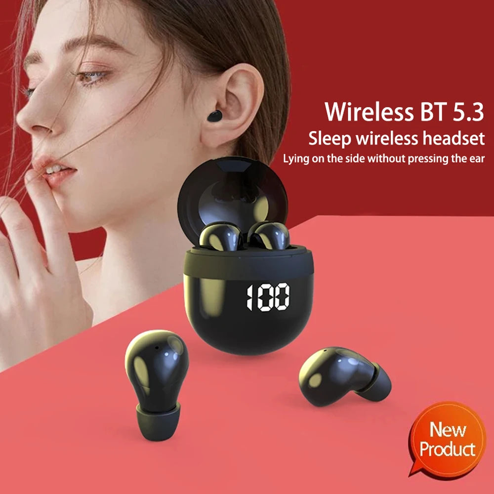 Mini SK18 Invisible Headphones Wireless Bluetooth 5.3 Headphones Bass Sleeping Headphones with Microphone Noise Cancellation HD - Universal Market