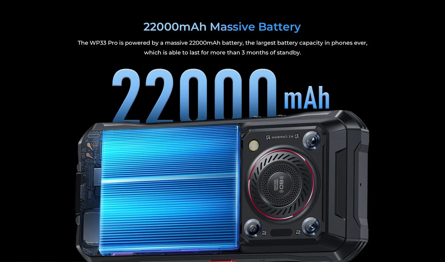 Oukitel WP33 Pro Rugged 5G Smartphones 6.6Inch FHD Octa Core 24GB+256GB Android 13 Mobile Phone 64MP 22000mAh 33W Fast Charging