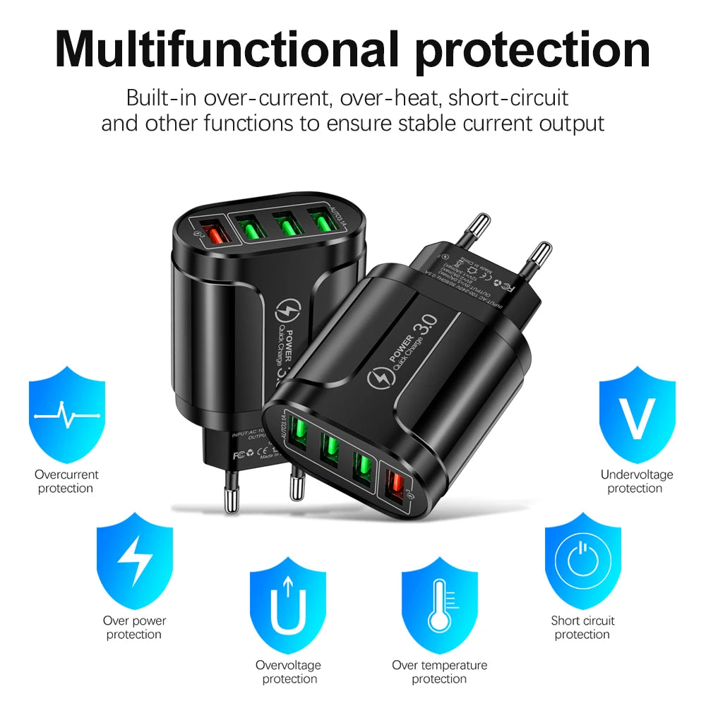 Vumpach 4 Ports USB Fast Charger Quick Charge 3.0 48W Wall Mobile Phone Fast Charging For iPhone Samsung Xiaomi Adapter Travel
