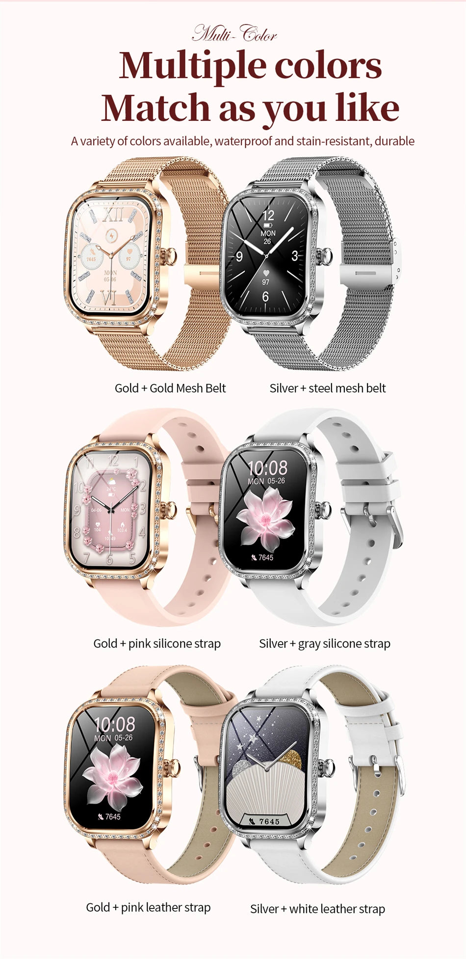 For Xiaomi Huawei New Women Smart Watch Heart Rate Blood Pressure Monitor Music Playback AI Voice Sports BT Calling SmartWatch