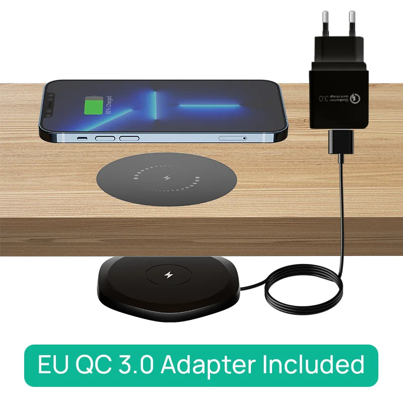 KPON Invisible Wireless Charger 30mm Under Table QI Charger Furniture Desk Wireless Charging Station for iPhone 16/15/14/13/12/8