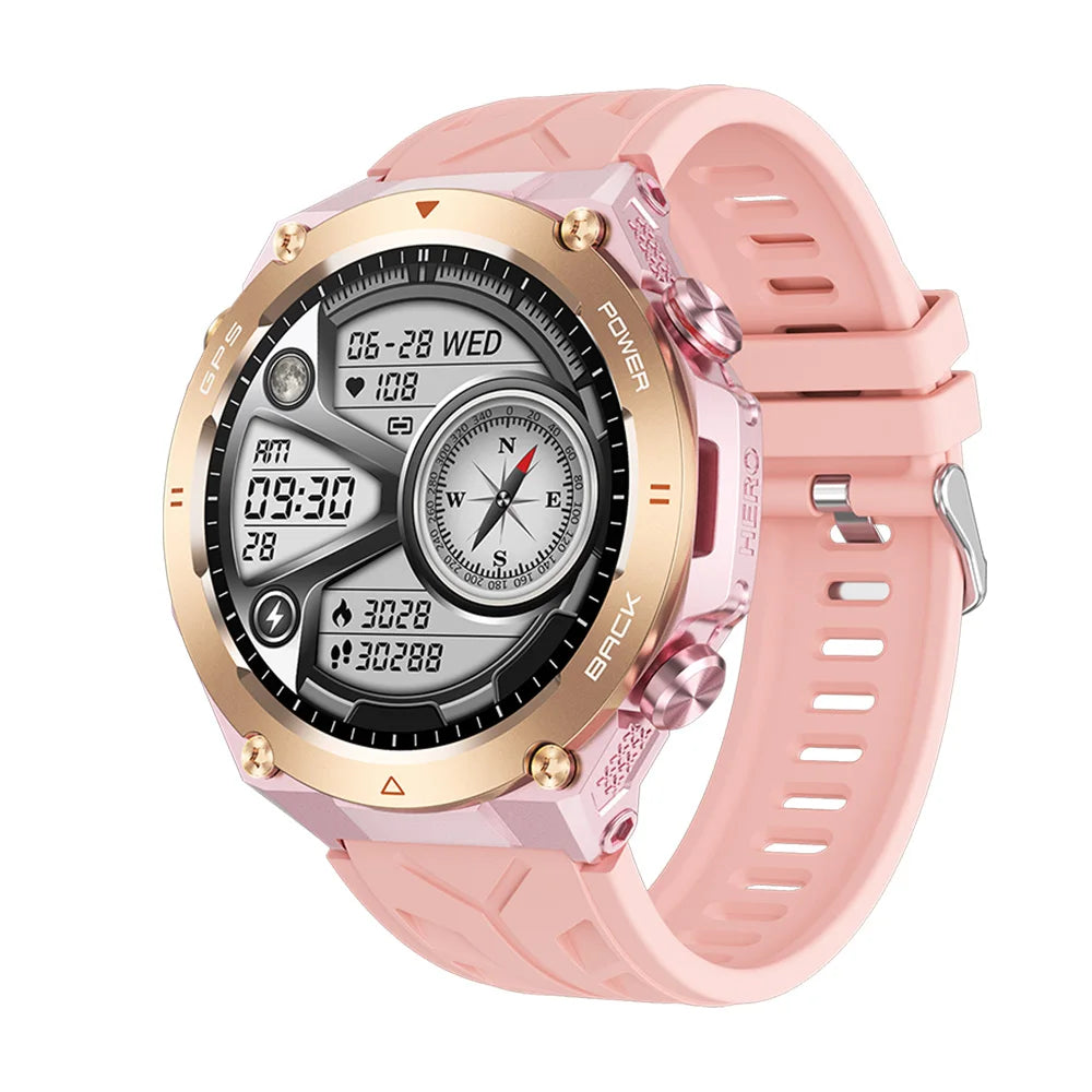 TLCRETE Men Outdoor Smartwatch Stainless Steel BT Call 650mAh Built-In GPS AI Voice Assistant 1ATM Waterproof Smart Watch KC82