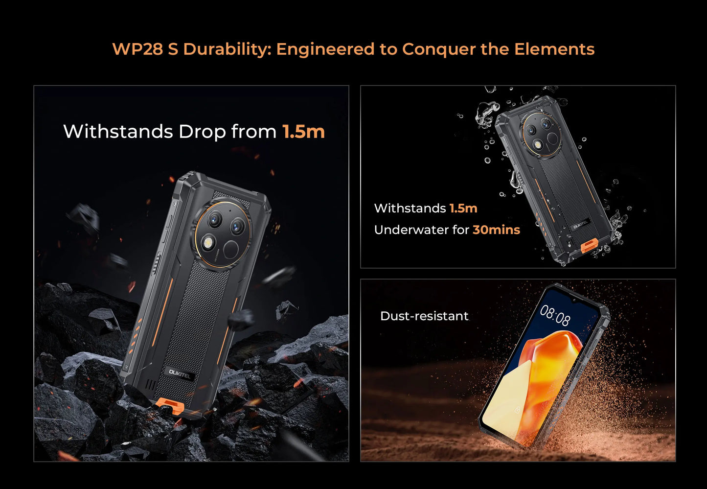 Oukitel WP28 S Rugged Smartphone 6.52‘’ HD 10600MAH 16GB (4+12)+128GB ANDROID14 13MP Camera Cellphone