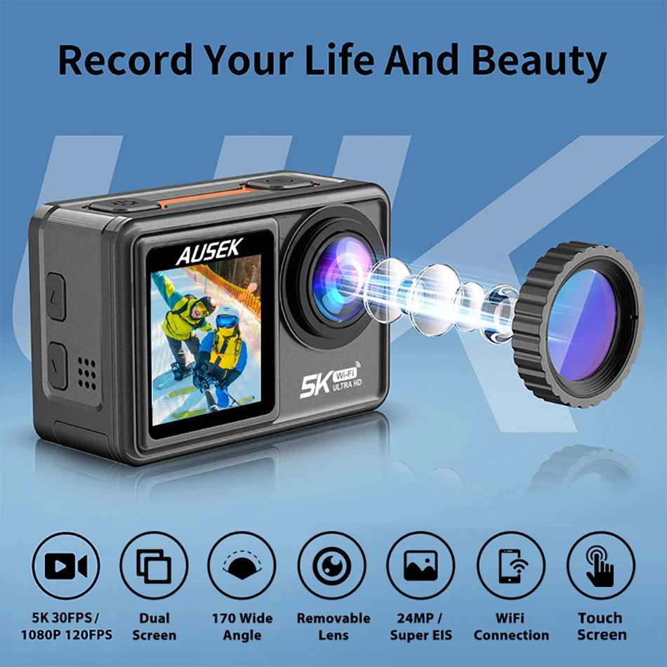 2" IPS Dual Screen Action Camera 5K 30FPS 4K 60FPS 48MP EIS Video With Optional Filter Lens 1080P Webcam Vlog WiFi Sports Cam
