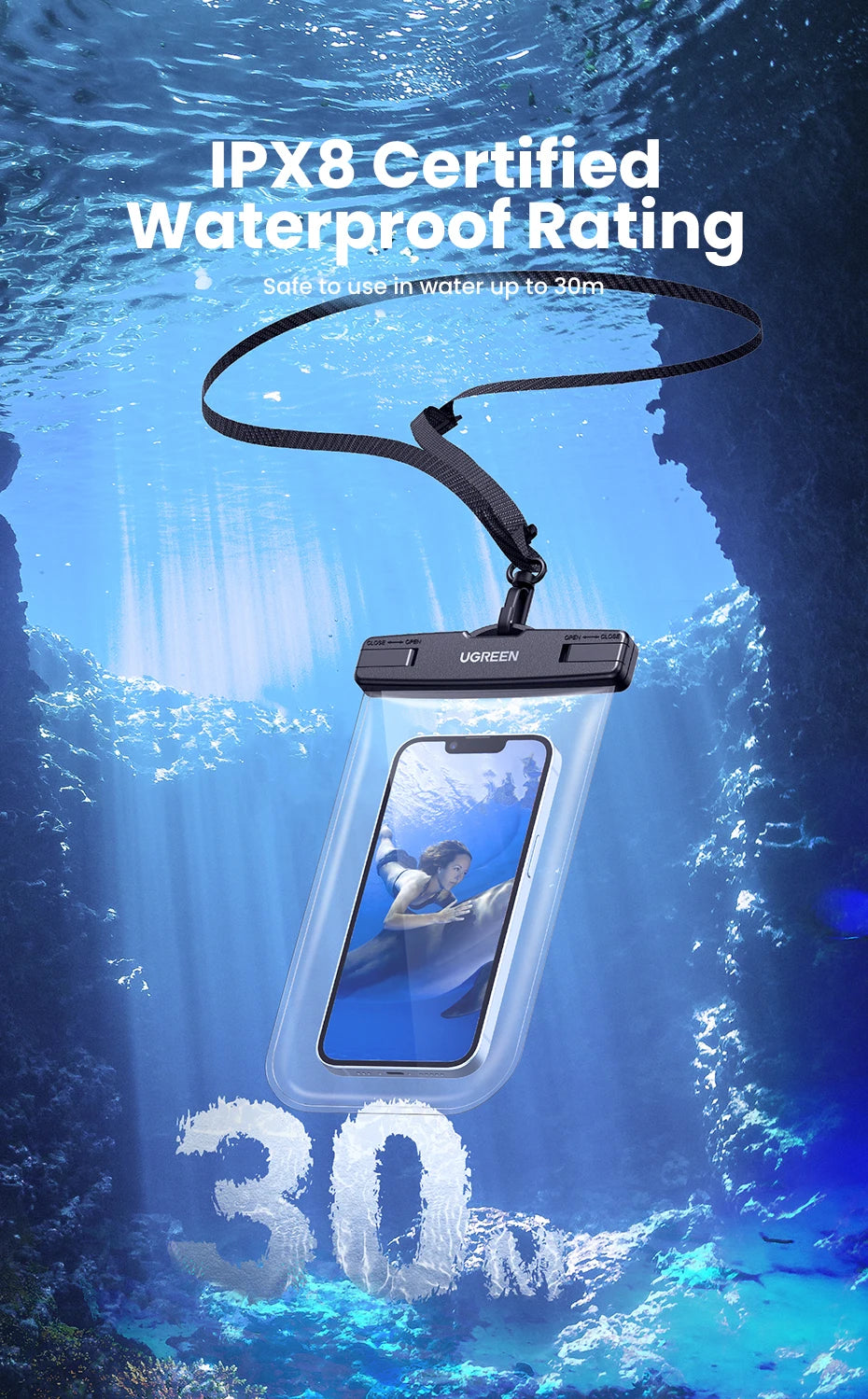 UGREEN 7.2 inch IPX8 Waterproof Phone Case Bag For iPhone 16 15 14 13 12 Pro Max Samsung Universal Swimming Protective Pouch Bag