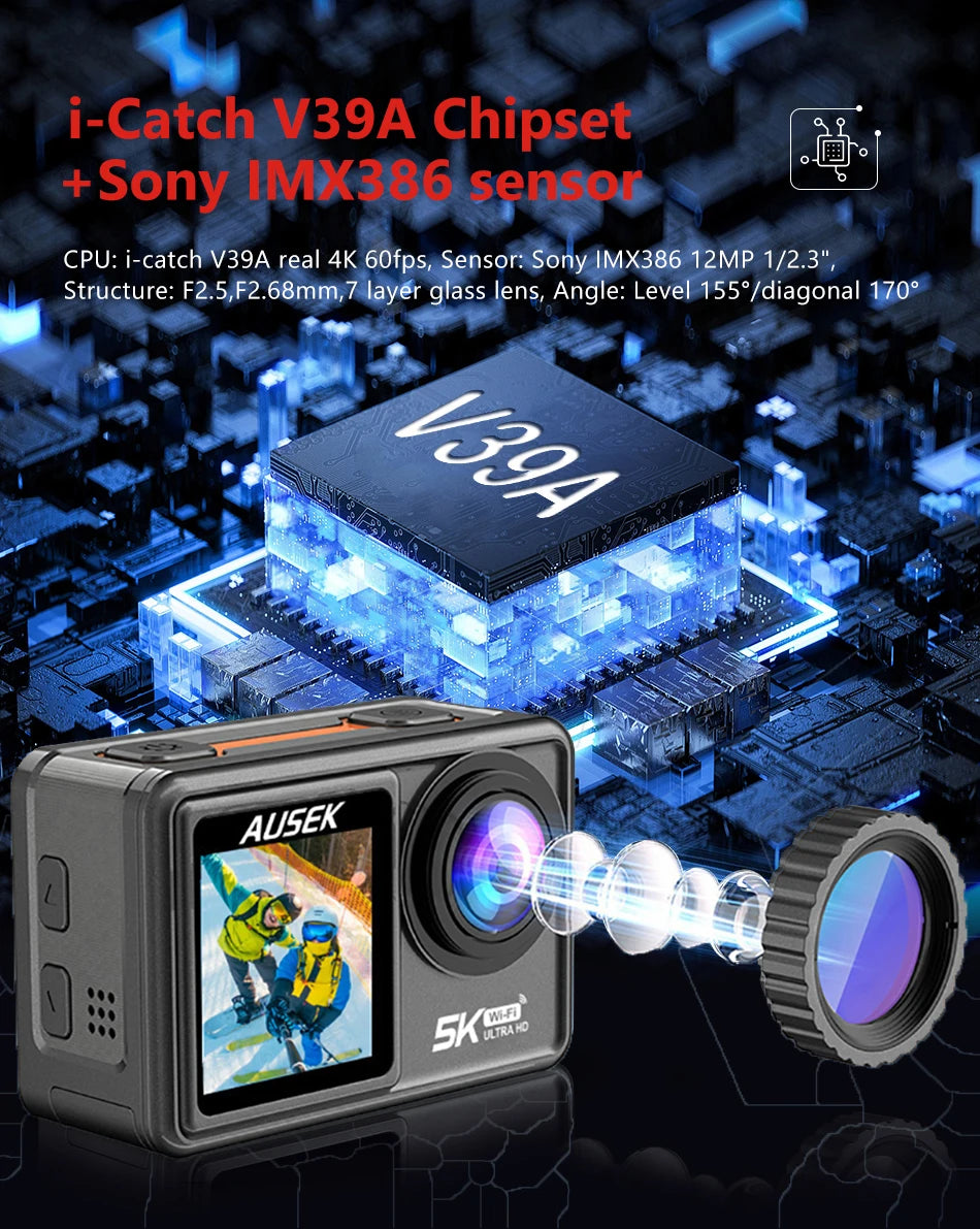 2" IPS Dual Screen Action Camera 5K 30FPS 4K 60FPS 48MP EIS Video With Optional Filter Lens 1080P Webcam Vlog WiFi Sports Cam
