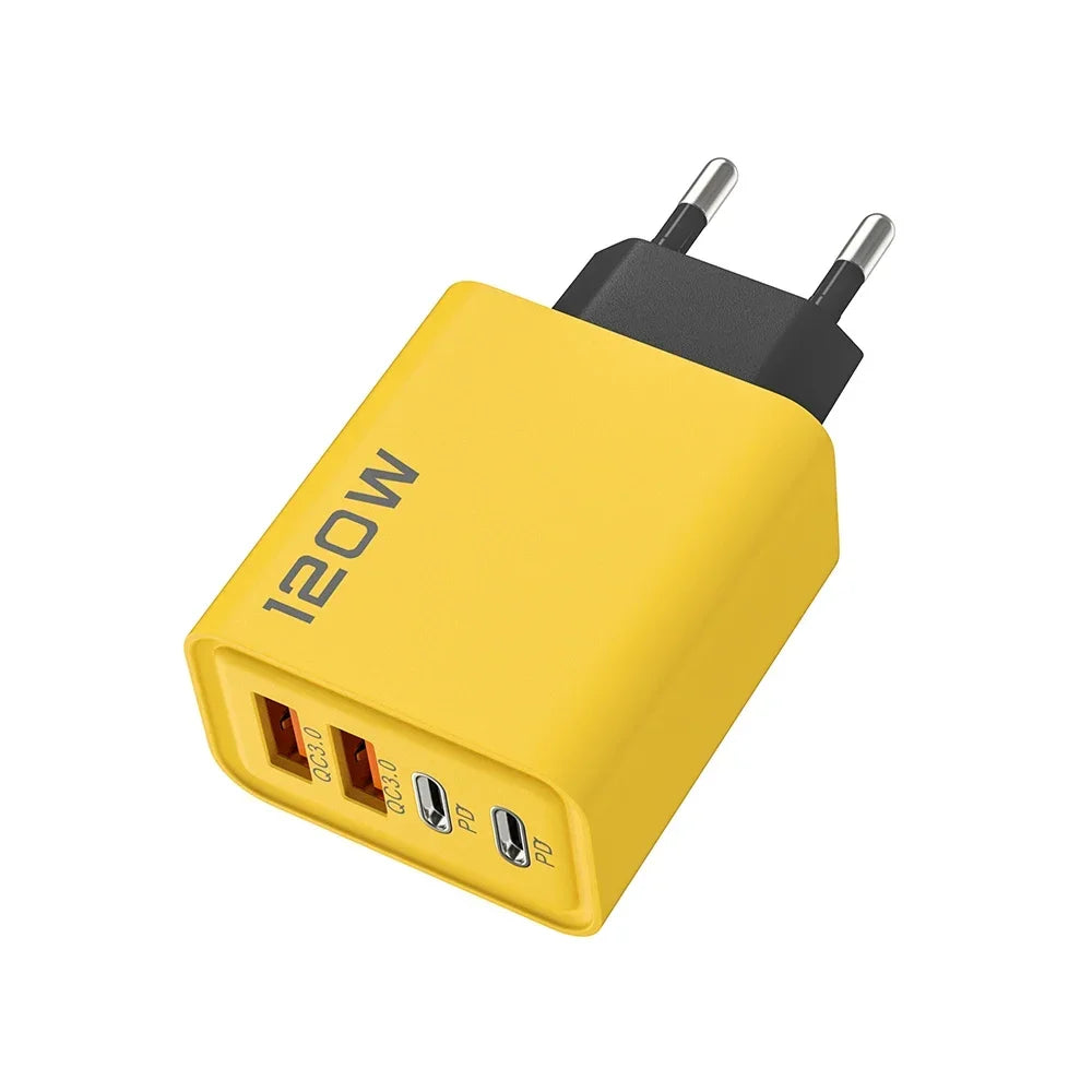120W 2 USB+2 Type-C 4 Ports Wall Charger Fast Charging EU/US/UK Plug Power Adapter For Xiaomi iPhone Samsung Huawei Phone/Tablet