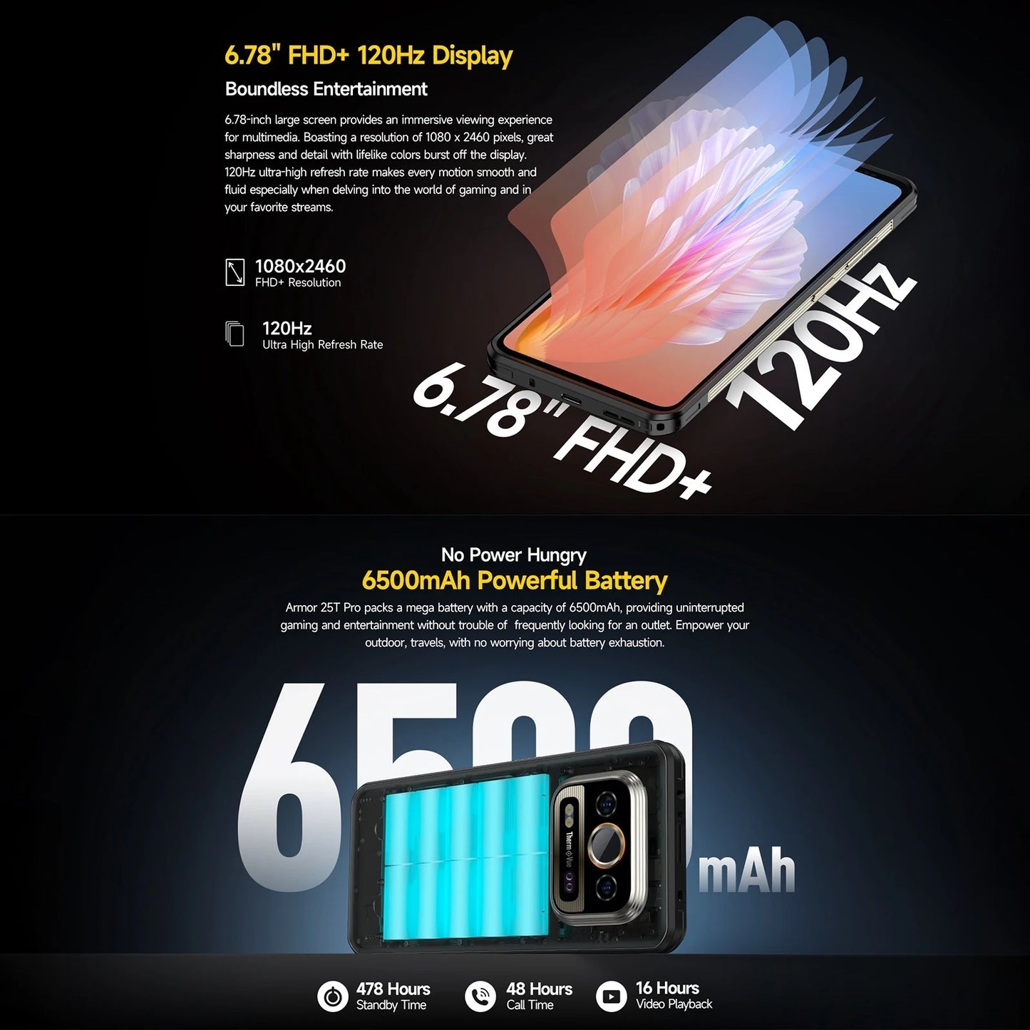 Ulefone Armor 25T Pro 5G Rugged Smartphone Thermal Imaging Android 14 Waterproof 6.78'' 33W 50MP+64MP 6GB+256GB 6500mAh NFC