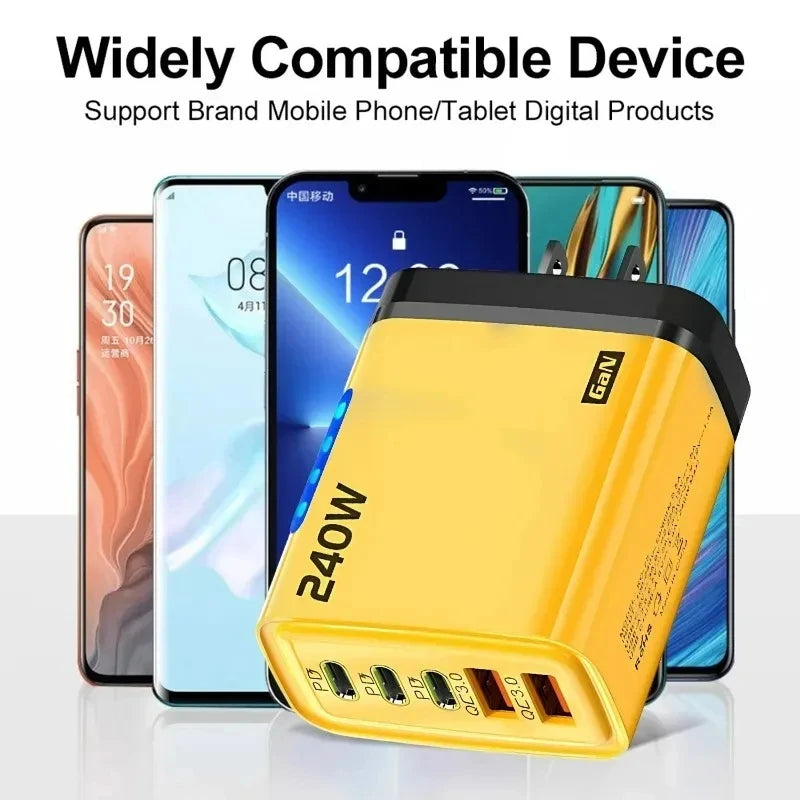 Xiaomi 240W QC3.0 PD 5 Ports GaN Fast Charger EU/US Plug Phone Charging Head Adapter with LED Light for iPhone Samsung Huawei