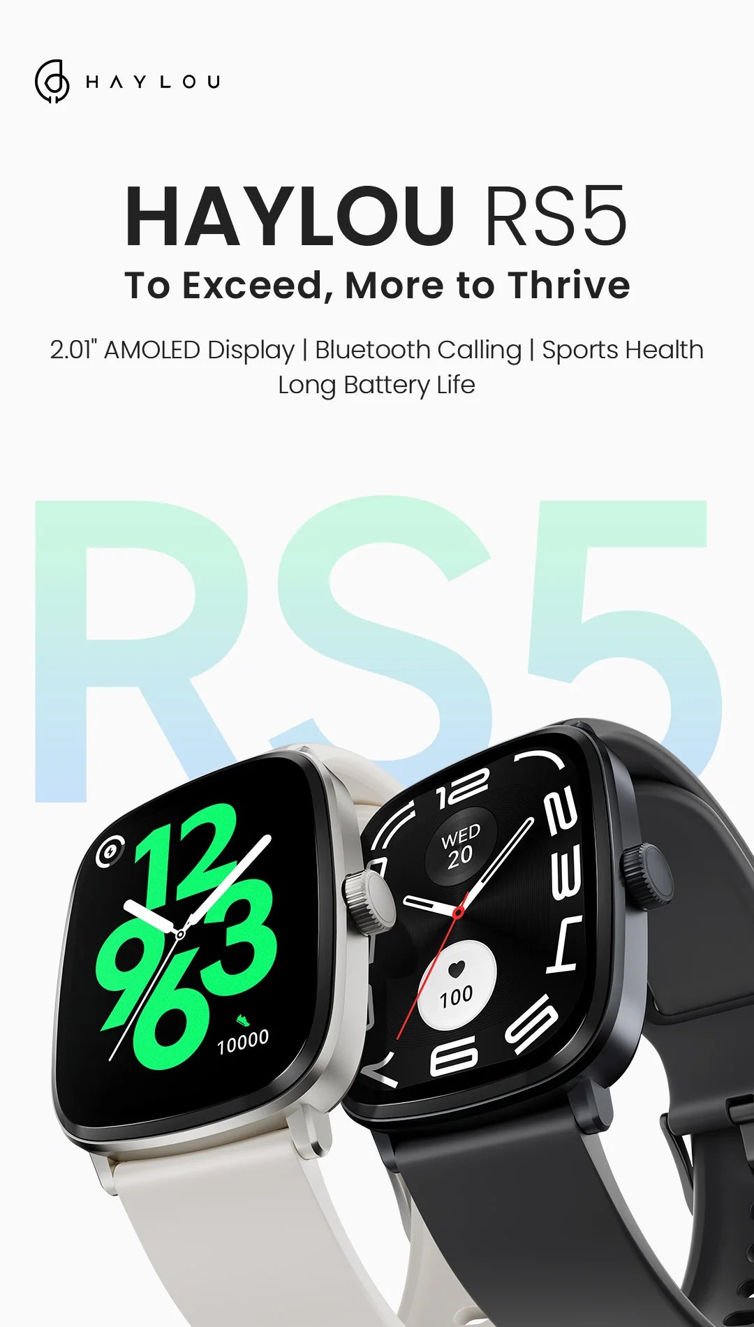 HAYLOU RS5 Smart Watch Men 2.01'' AMOLED Display 24H Health Monitoring Bluetooth Phone Calls AI Voice Assistant Sport Smartwatch