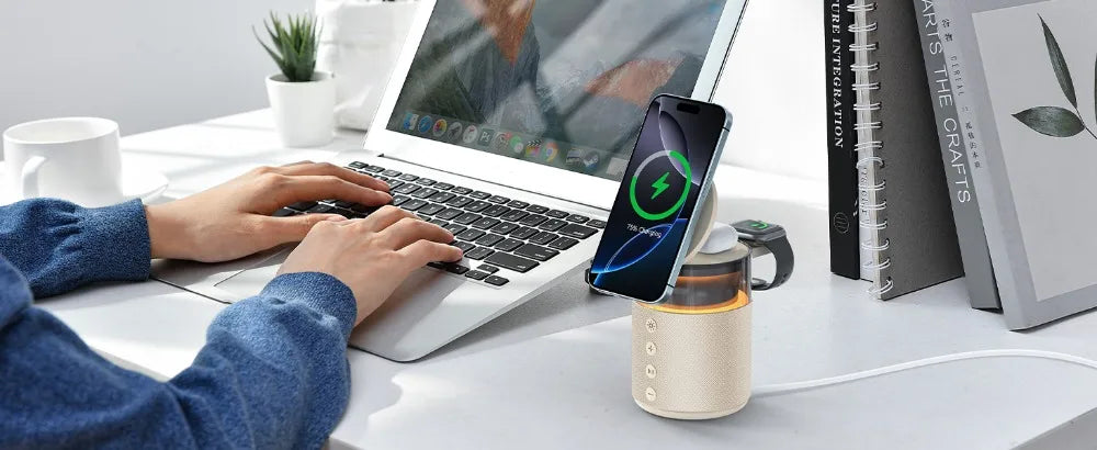 3 in 1 Magnetic Wireless Charger Speaker Night Light For iPhone 17 16 15 14 13 12 Pro Max Apple Watch AirPods Pro Fast Charging