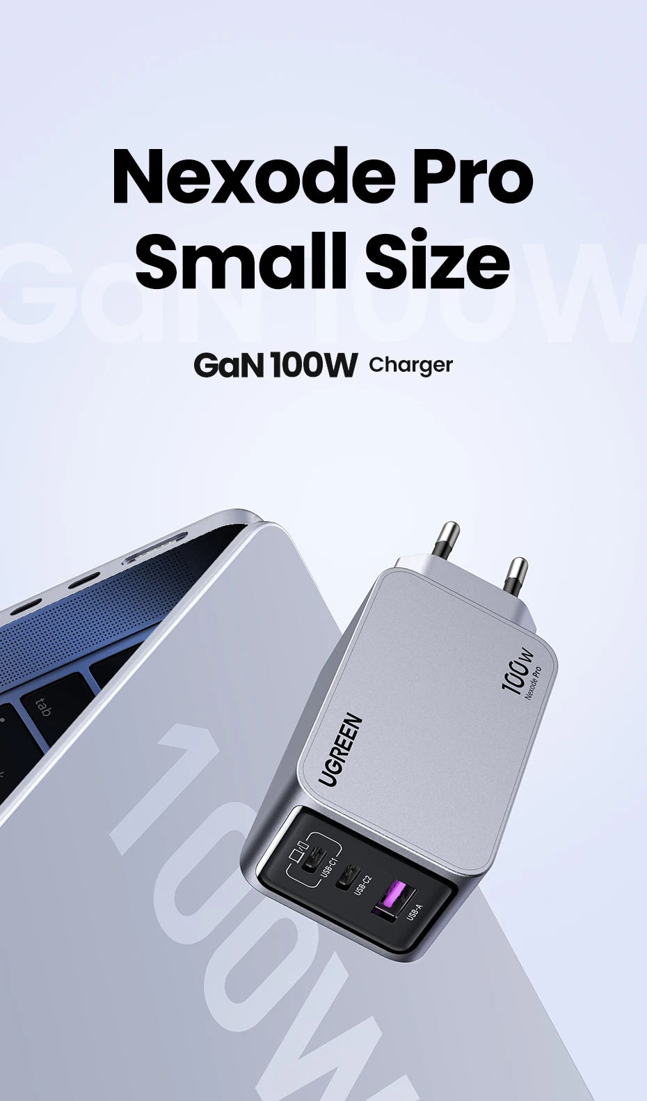 UGREEN 100W GaN Charger USB C Charger QC4.0 3.0 Quick Charge For Macbook Laptop Tablet PD Fast Charger For iPhone 17 16 15 Pro