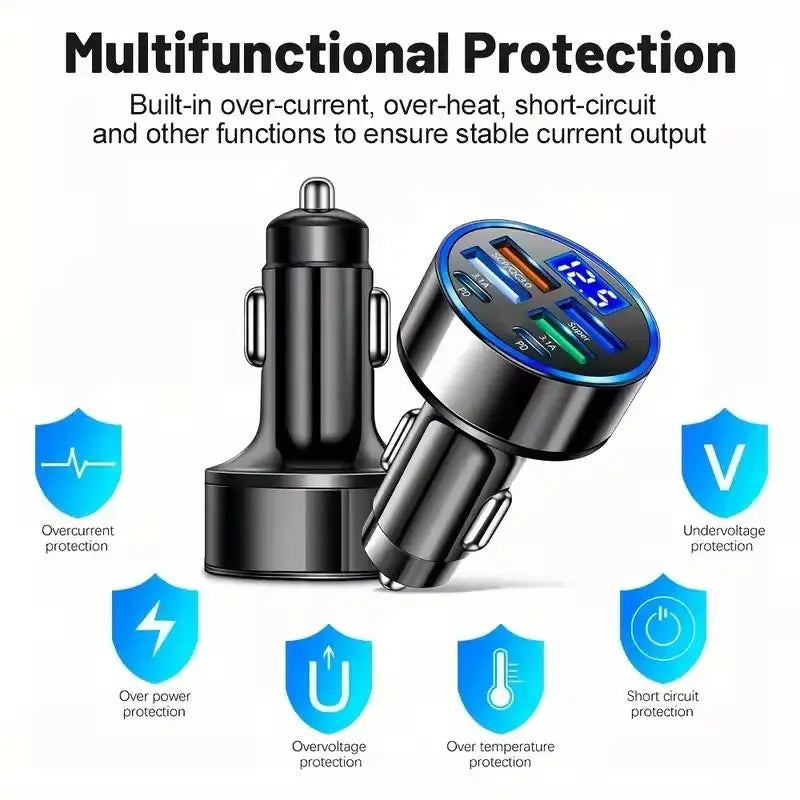 300W USB Car Charger PD QC3.1 USB C Car Phone Charger Type C Adapter for iPhone Samsung Huawei Xiaomi Quick Charge 