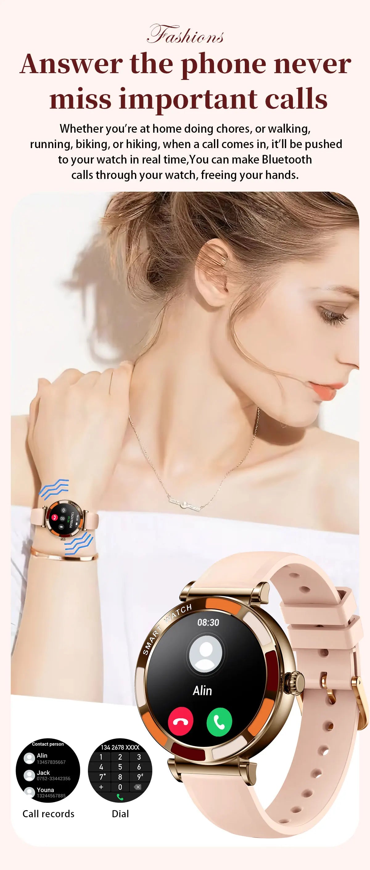 Time Owner Smart Watch 2025 Woman Bluetooth Call Watch Health Monitoring AI Voice Exercise Fitness Tracker Ladies smartwatch