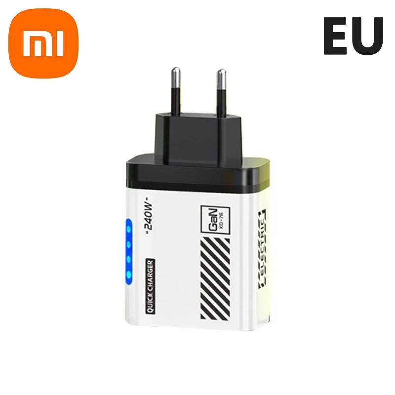 Xiaomi 240W 5 Ports Type-C USB Fast Charger EU US Plug Charger With LED Light Desktop Power Adapter For Iphone Samsung Huawei