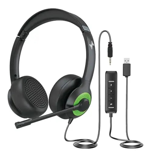 JIAMQISHI USB Headset PC Computer Headphones with Noise Cancelling MIC in-line Control for Home Office Online Class Skype Zoom - Universal Market
