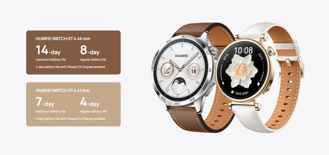 Smartwatch,HUAWEI Watch GT 4,Smart Watch,Custom Watch Faces,up to 14 days battery,HUAWEI TruSeen™ 5.5,Answer Bluetooth Calls