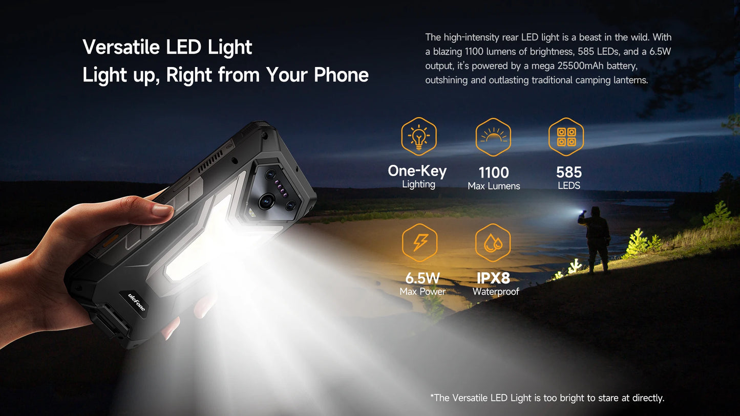 Ulefone Armor 34 Pro 5G AI 25500mAh Rugged Phone Smartphone Android 15 32GB+512GB Built-in DLP Projector 6.95" NFC Mobile Phone