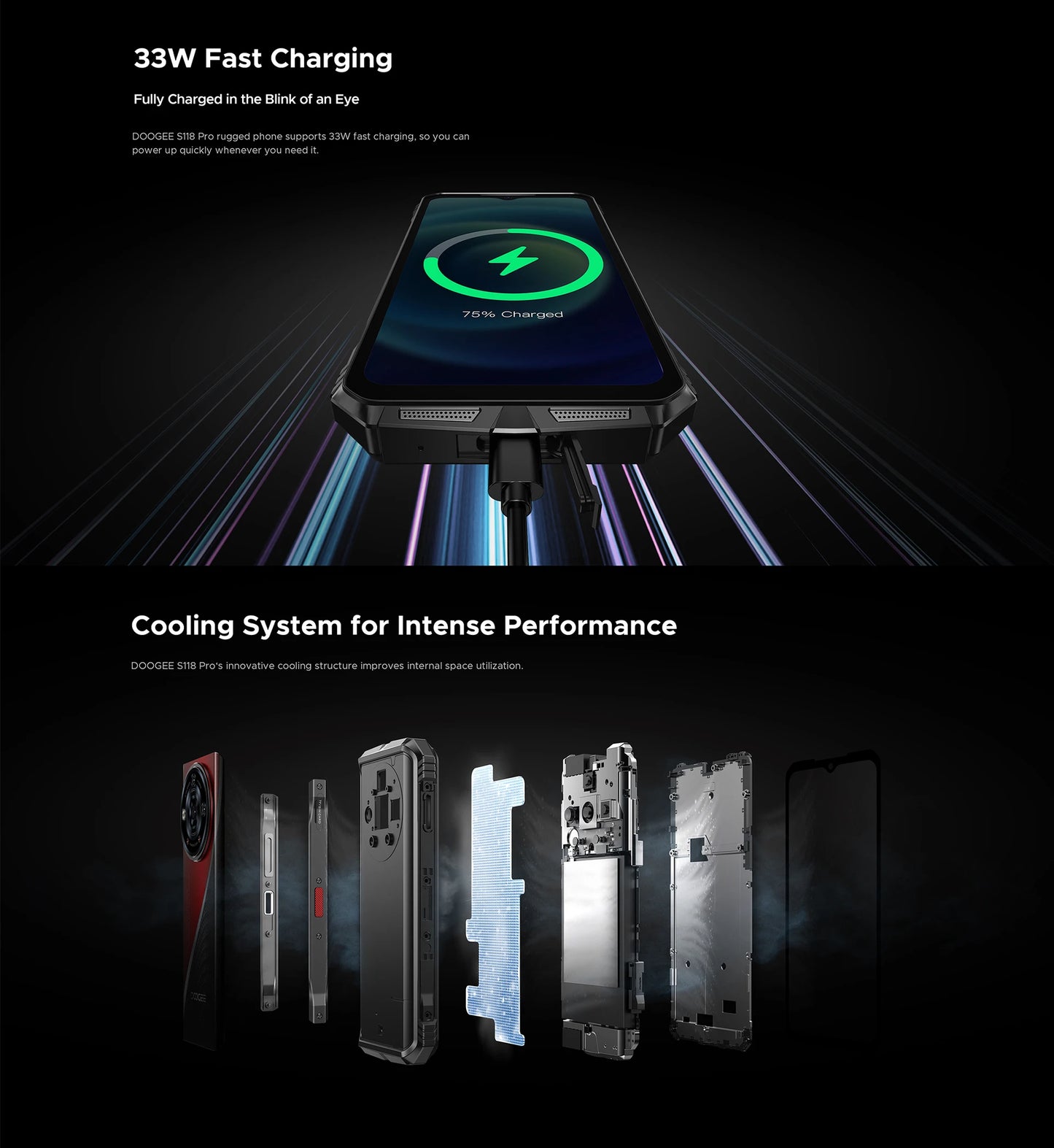 DOOGEE S118 Pro 5G Rugged Phone Dimensity 7050 10800mAh Battery 6.6'' FHD 120Hz 8GB RAM 512GB ROM Cell Phone NFC