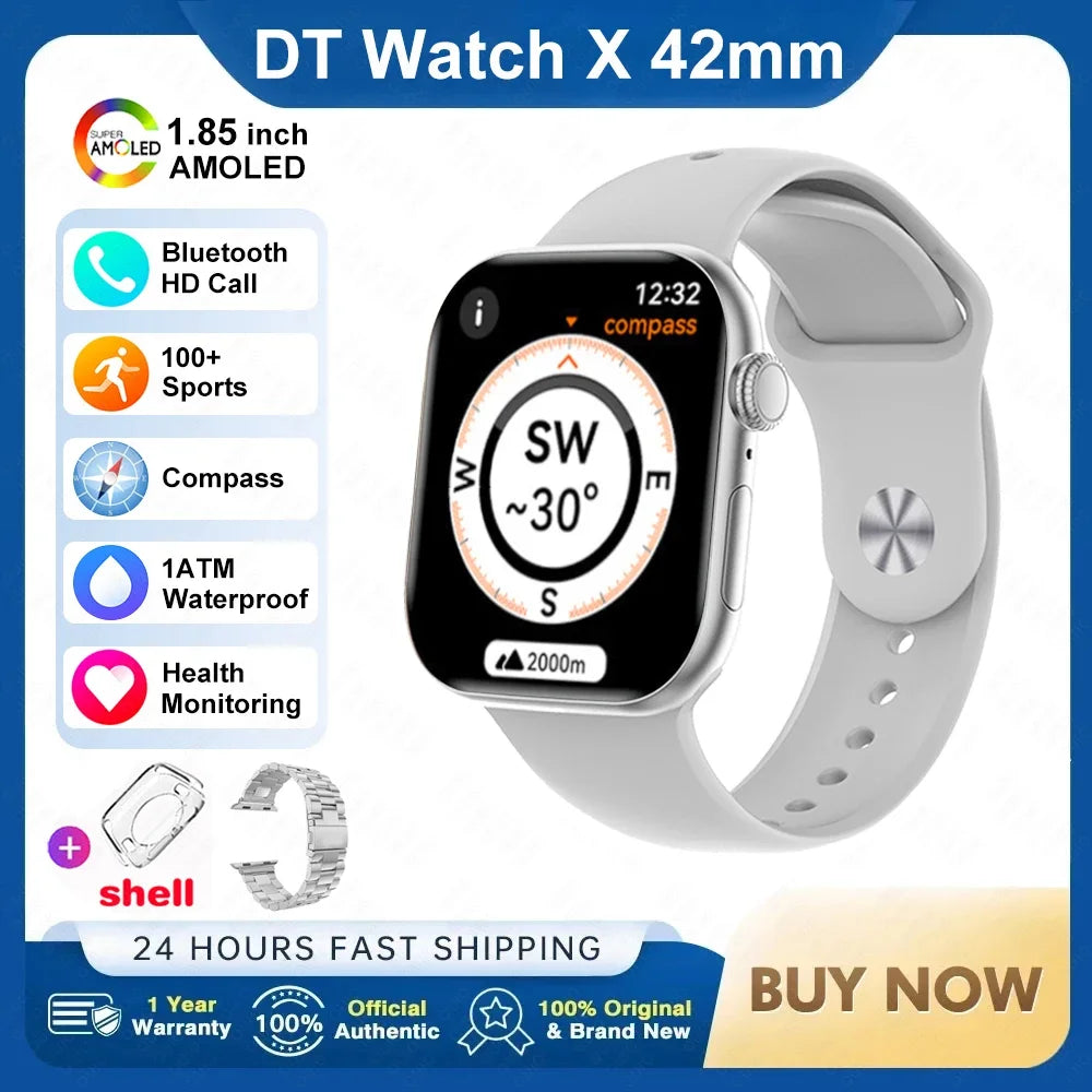 For Apple DT Watch X Mini Smart Watch 3D Menu Video AI Voice NFC Sports Record Health Test 1.85 Inch AMOLED Women Smartwatch