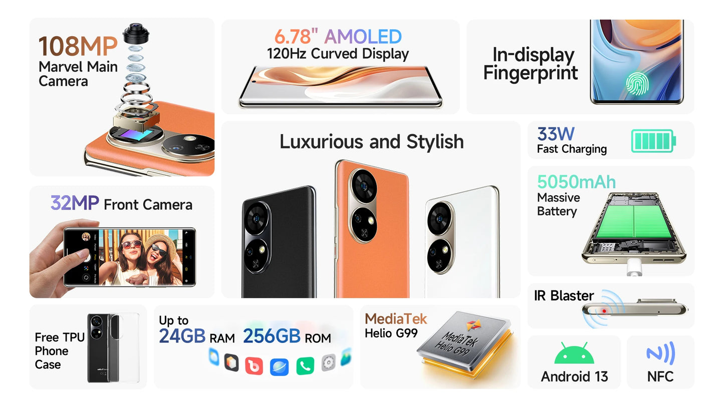 【World Premiere】Ulefone Note 17 Pro Smartphone 6.78" 120HZ AMOLED Curved Display 24GB+256GB 108MP Camera 5050mAh Global Version