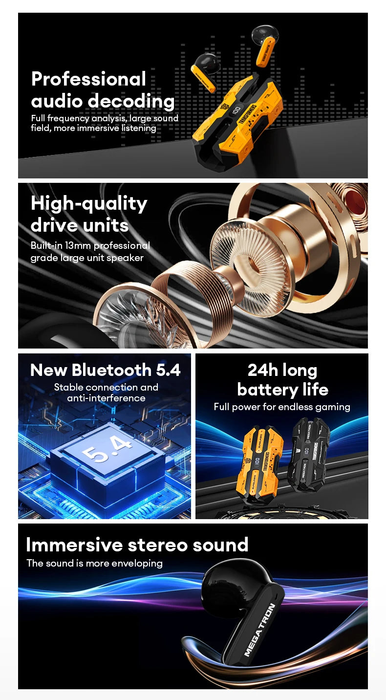 Choice TRANSFORMERS TF-T51 Bluetooth 5.4 TWS Earphones Low Latency Gaming Earbuds Long Endurance HiFi Music Headphones With mic - Universal Market