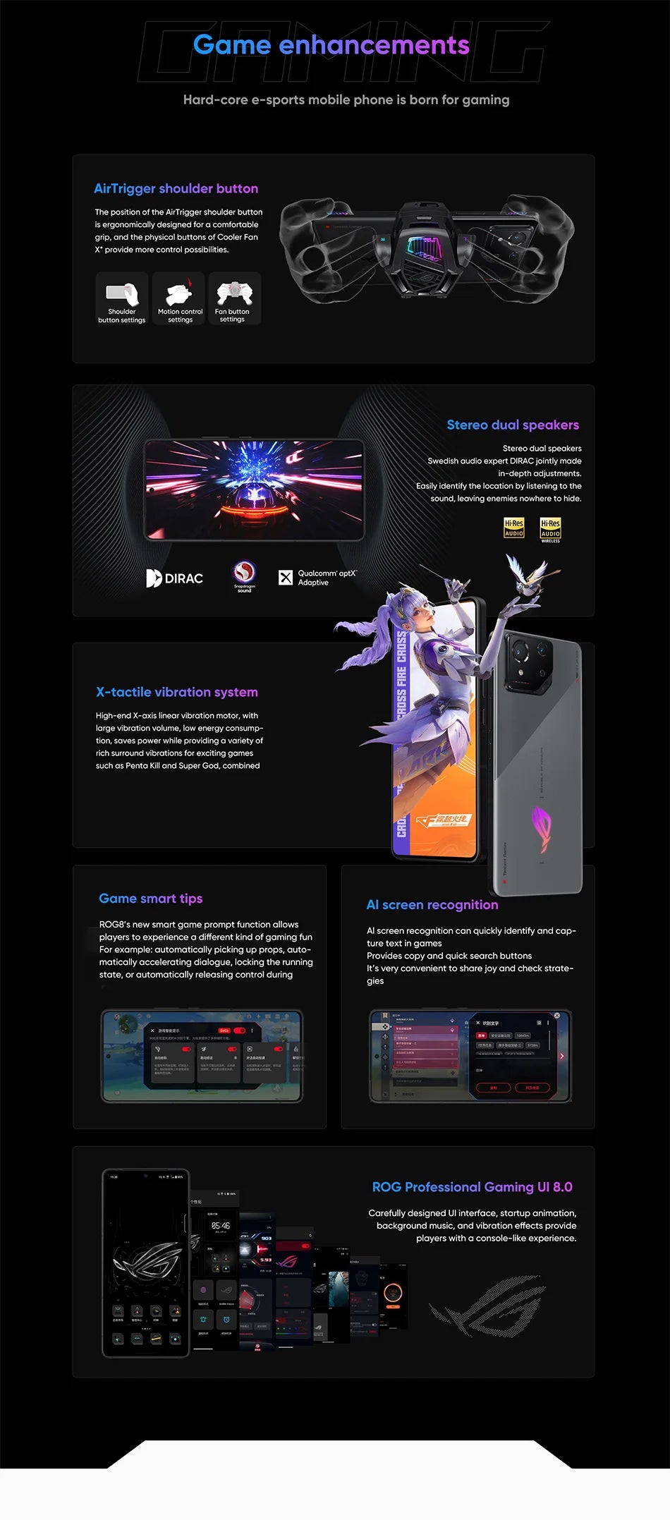 ASUS ROG 8 & 8 pro android 5G Gaming Phone Global Rom Snapdragon 8 Gen 3 6.78'' 165Hz AMOLED Screen 5500mAh 65W Fast Charge