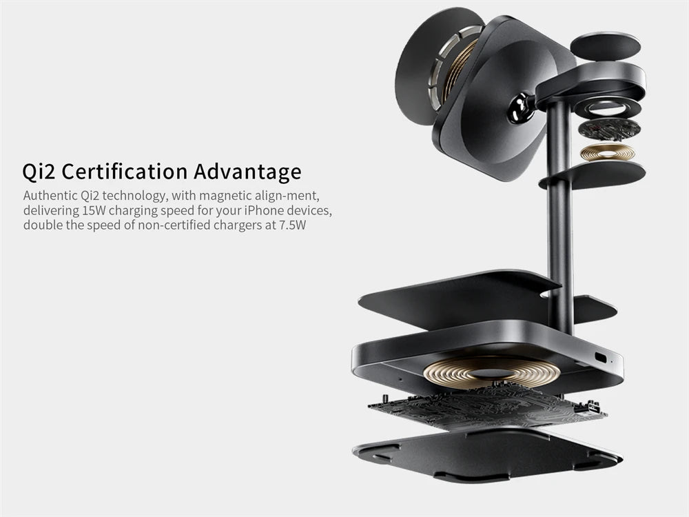LULULOOK Qi2 3 in 1 Wireless Charging Station,Aluminum 15W Fast Mag-Safe Charger Stand for iPhone 17 16 15 14,5W for Apple Watch