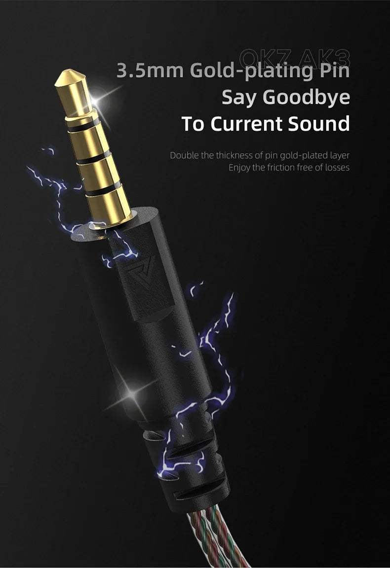 QKZ AK3 FiLe Wired Earphone with Microphone HiFi Music Monitor Bass Headphones Noise Cancelling Headset For Sport Gaming Earbuds - Universal Market