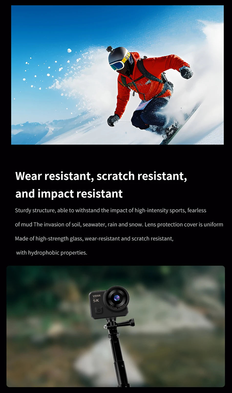 5K Action Camera V10 Electronic Image Stabilization 2" Touch LCD 4K Waterproof Action Camera Dashcam Motion Detection