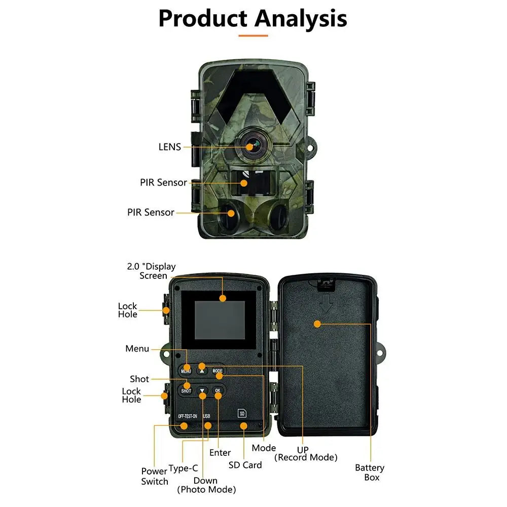 IP66 Waterproof Outdoor Infrared Trail Camera 120° Wide-Angle Camouflage 5K HD Motion Activated Camera with Straps Support 128G