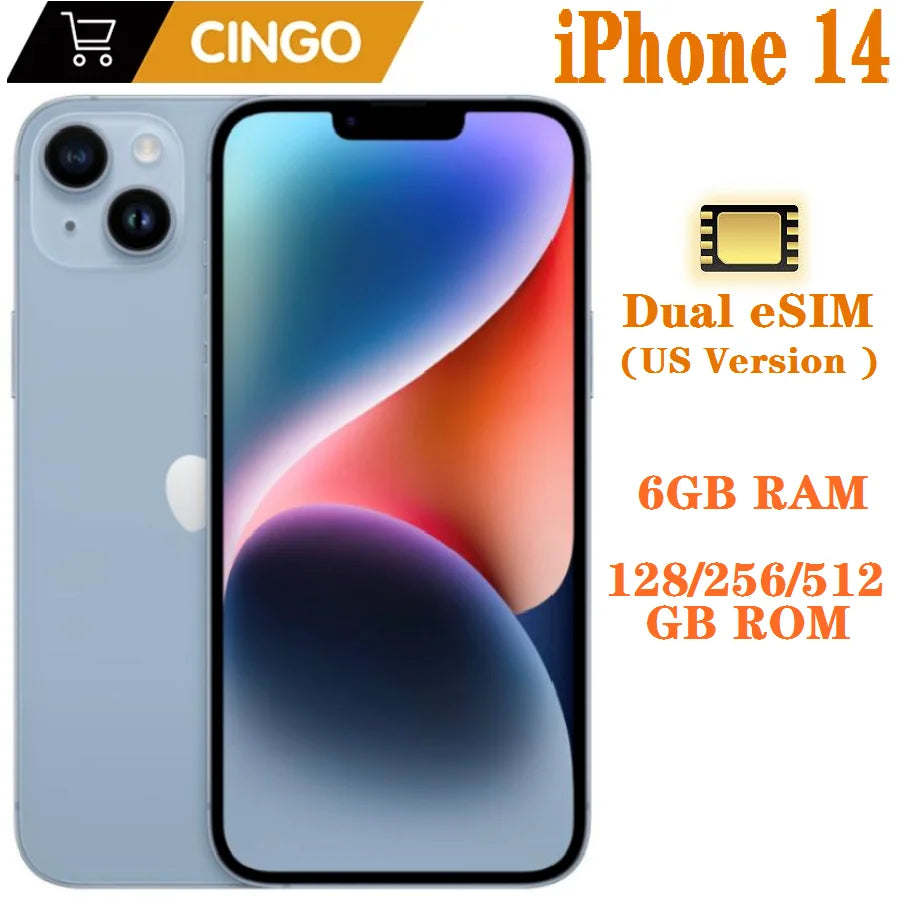 95% New Apple iPhone 14 6GB RAM 128GB /256GB /512GB ROM Dual eSIM 6.1" Genuine Super Retina OLED Face ID NFC A15 5G cellphone
