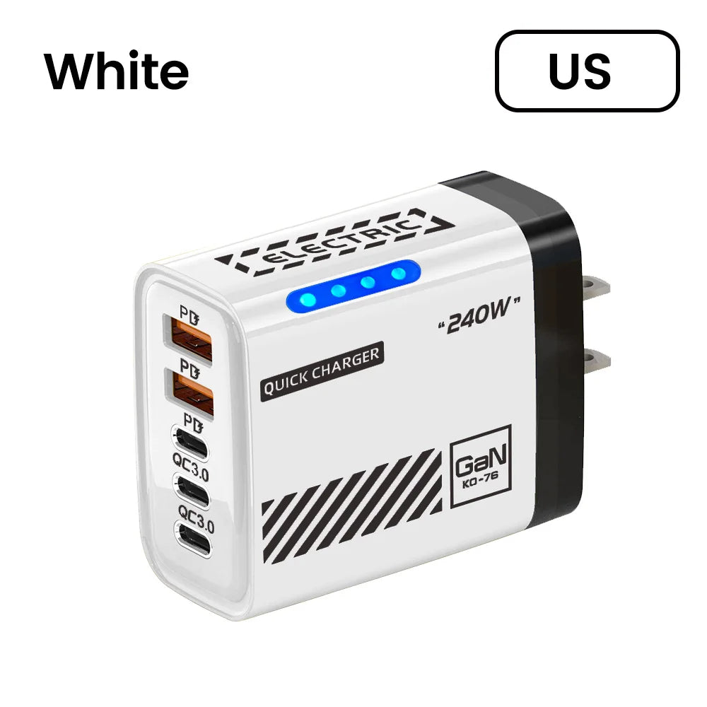 Xiaomi 240W QC3.0 PD 5 Ports GaN Fast Charger EU/US Plug Phone Charging Head Adapter with LED Light for iPhone Samsung Huawei