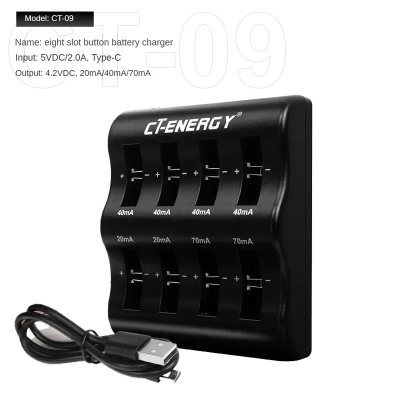 Travel Portable Charger for 1220 1240 1620 1632 2032 2025 2016 2430 2440 2450 2477 Lithium Coin Battery 8 Slot Smart Charger