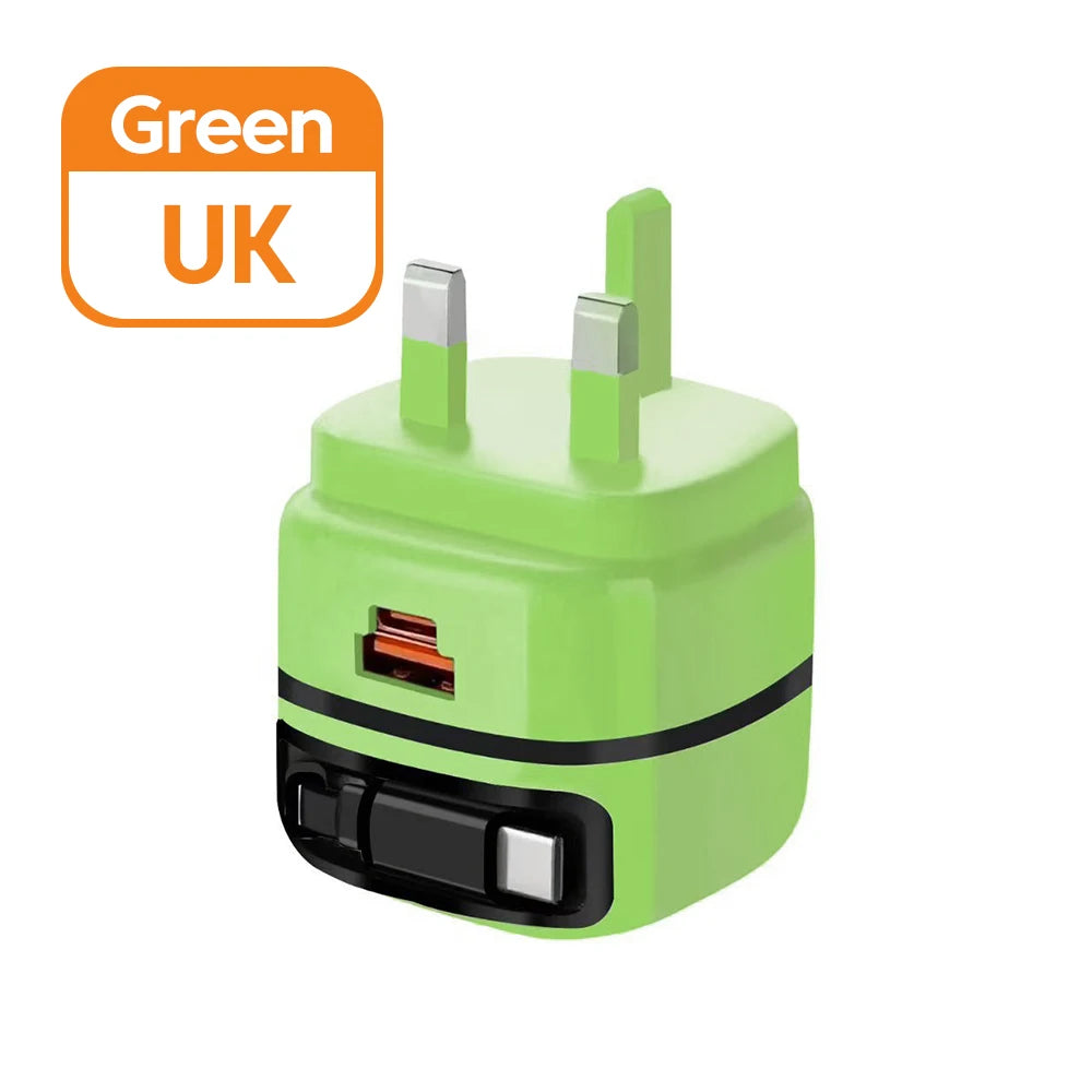 Elough 65W USB Type C Phone Charger Universal Travel Adapter Retractable Fast Charging USB C Cable For iPhone 16 Samsung Laptop