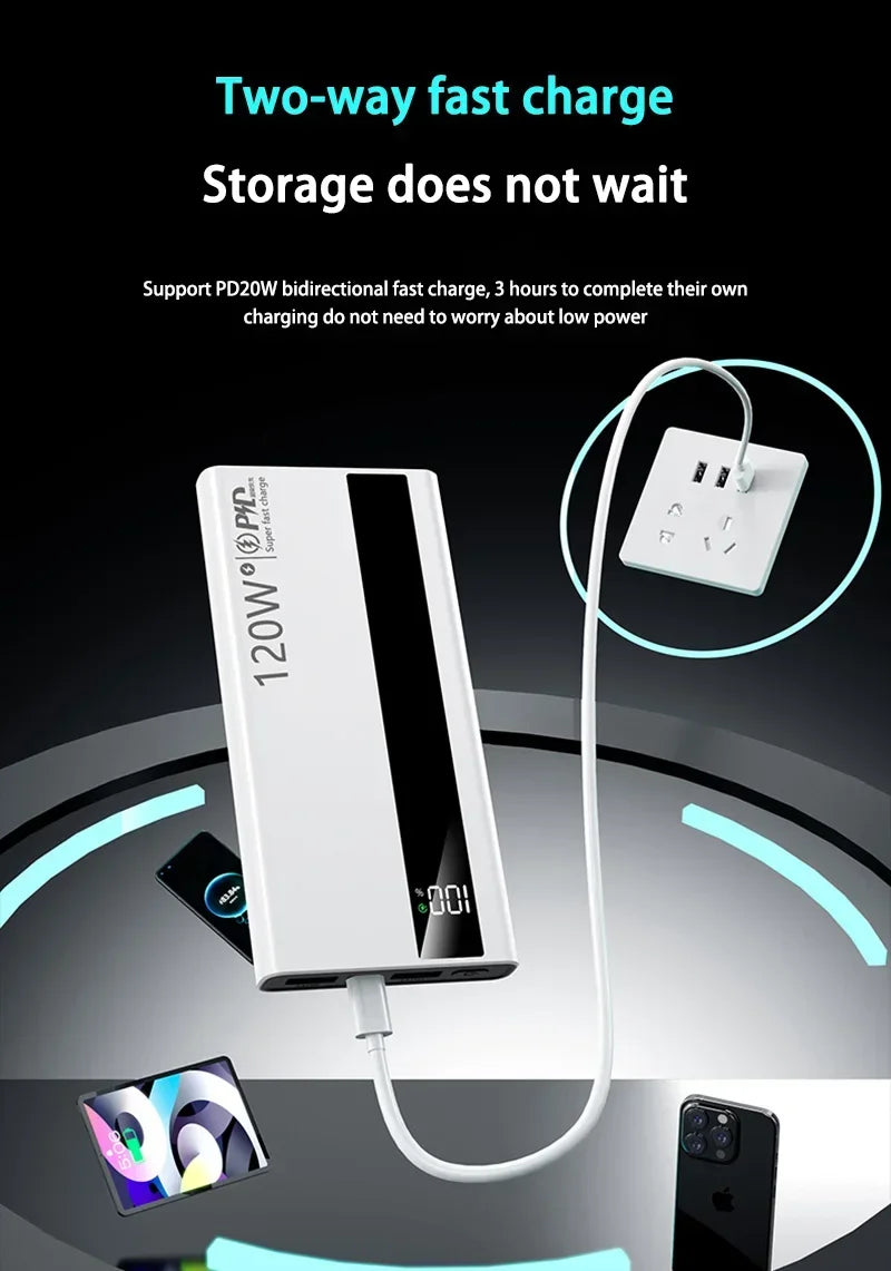 Xiaomi 200000mAh Power Bank 120W Super Fast Charge External Battery High Capacity Digital Display Charger For Iphone 16 Samsung