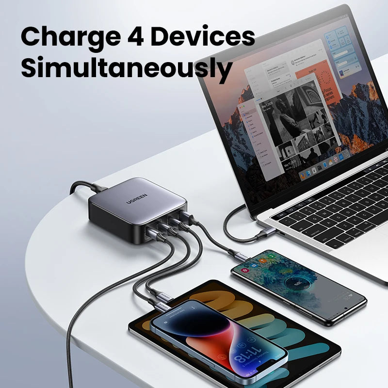 UGREEN 100W GaN Charger Desktop Laptop Fast Charger 4 in 1 Adapter For iPhone 17 16 15 14 Pro Max Phone Charger Xiaomi Samsung