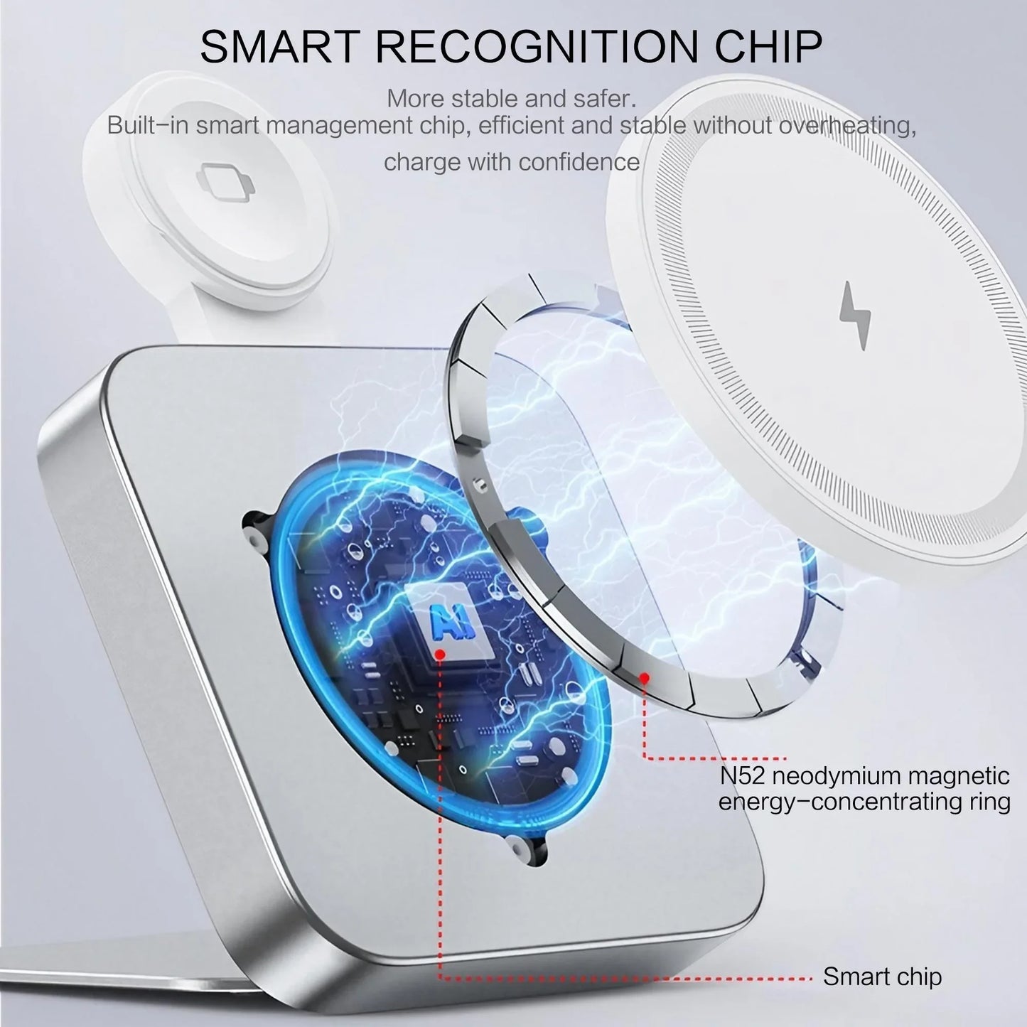 15W Fast Wireless Charger Magnetic 2 in 1 Foldable Wireless Charging Station Fast Charging Phone Stand Portable Aluminum Magneti