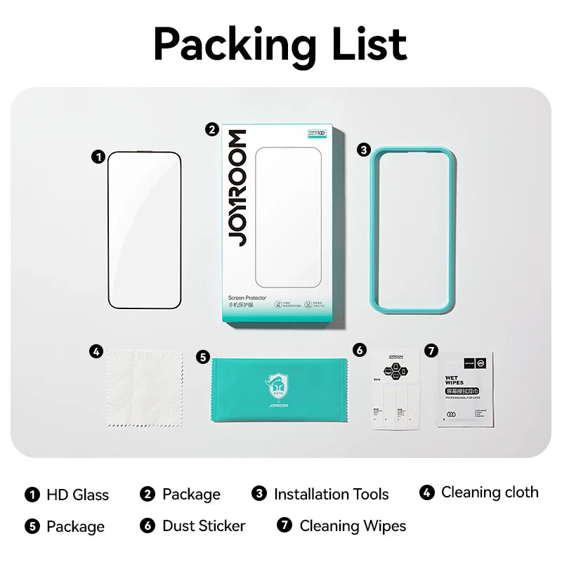 Joyroom 1/2/3pcs HD Glass For iPhone 17 16 15 14 13 12 Pro Max Screen Protector For iPhone 17 16 Pro Max Glass Tempered Glass