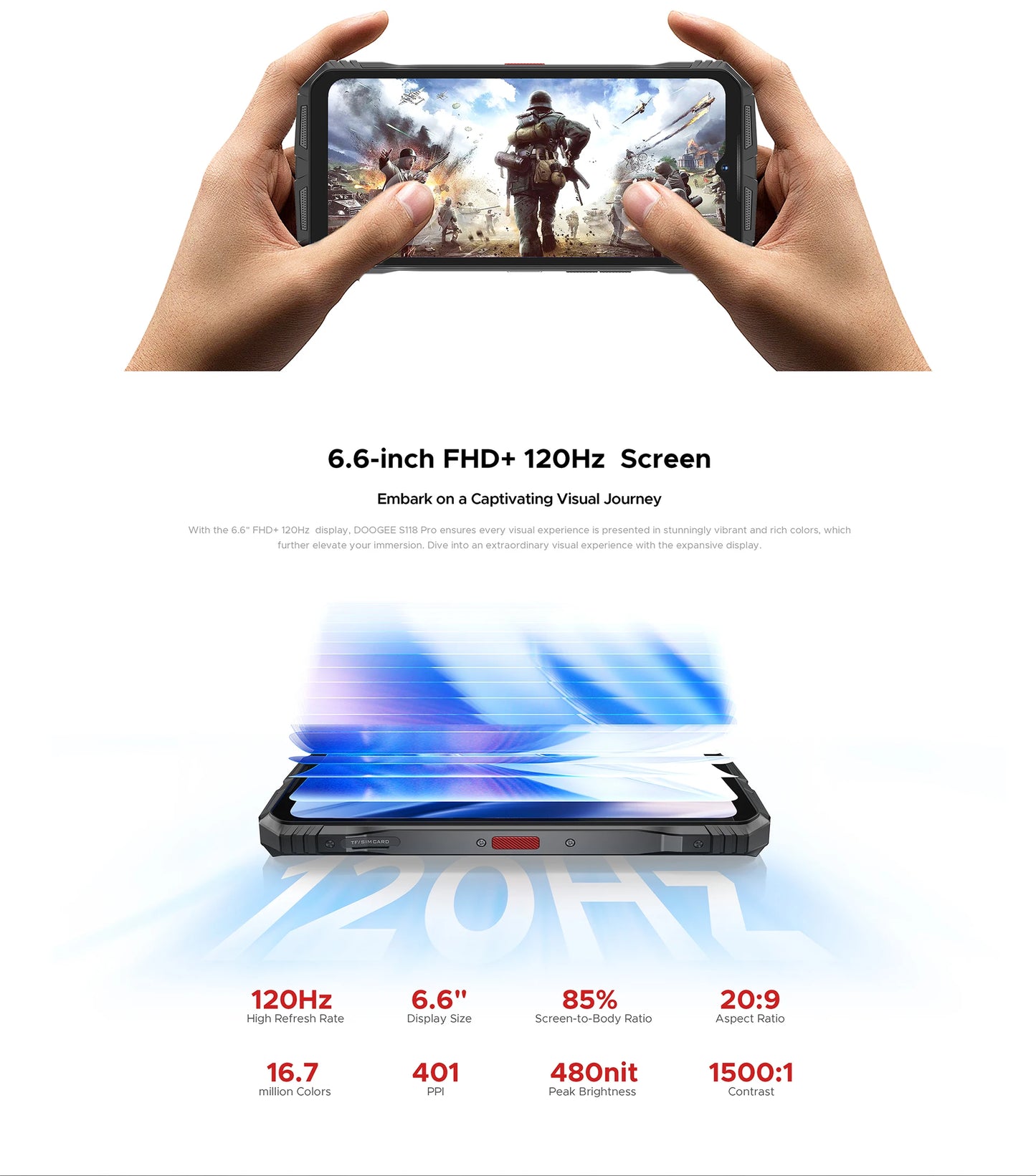 DOOGEE S118 Pro 5G Rugged Phone Dimensity 7050 10800mAh Battery 6.6'' FHD 120Hz 8GB RAM 512GB ROM Cell Phone NFC