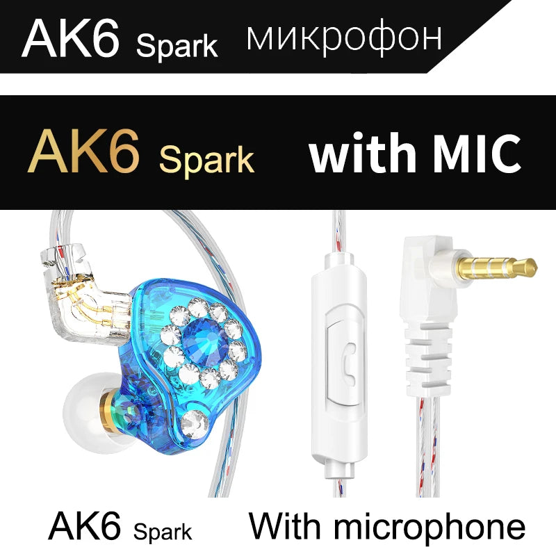 Original QKZ AK6 Copper Driver HiFi Wired Earphone 3.5MM Race Sport Headphone Bass Stereo Headset Music Earbuds In Ear With Mic - Universal Market