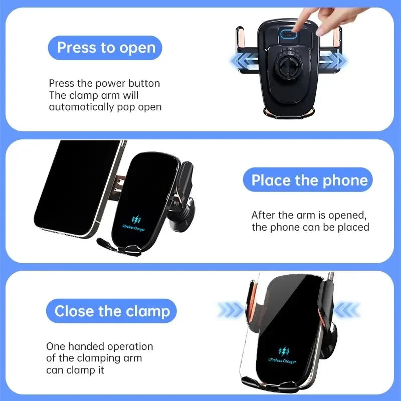 UYUXIO Wireless Car Charger Fast Charge Manual Clamping Air Vent Car Phone Holder for Samsung Android Phones iPhone 16 15 14 13